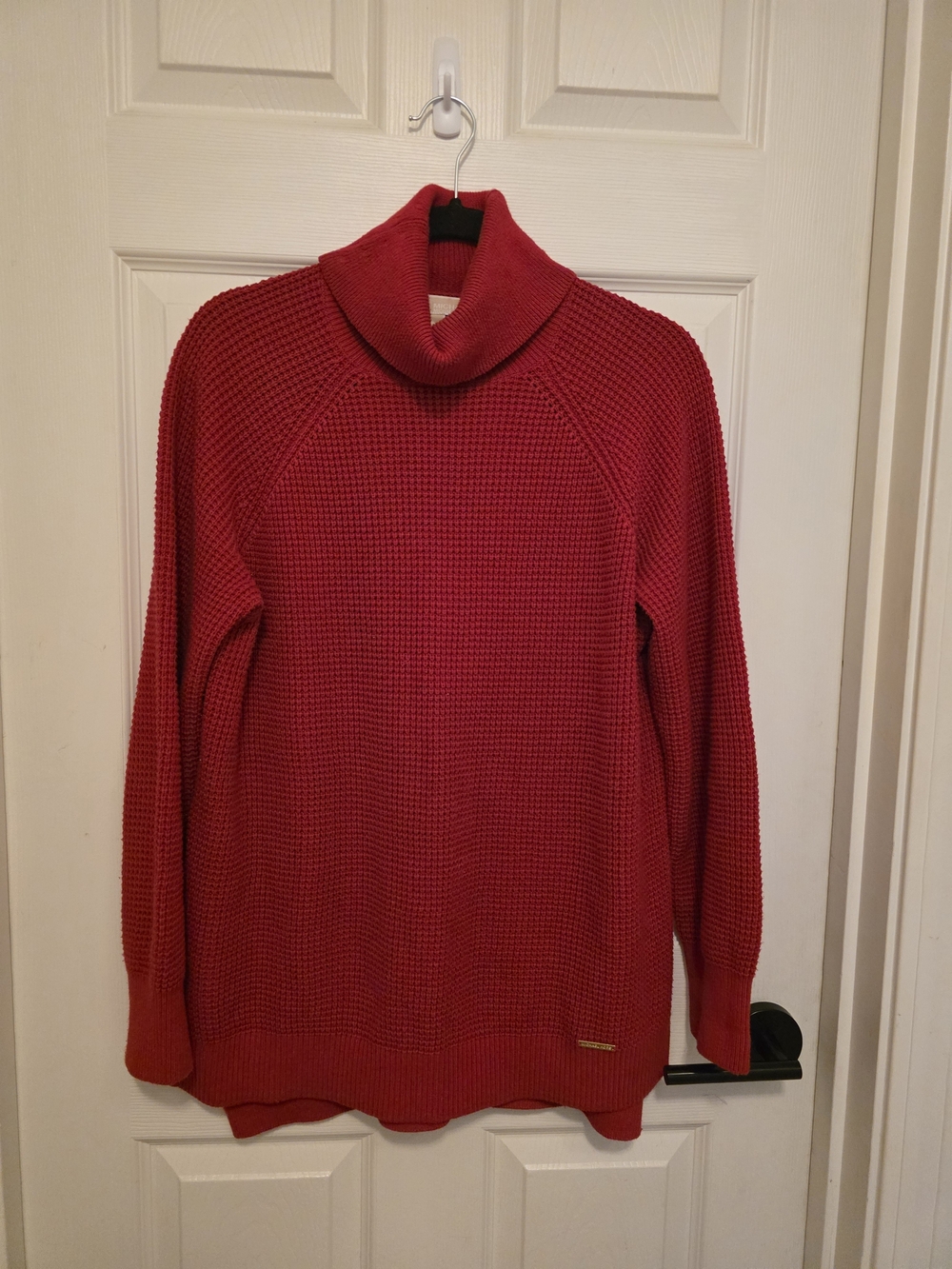 Michael Kors Women's Red Textured Tunic Turtleneck Sweater